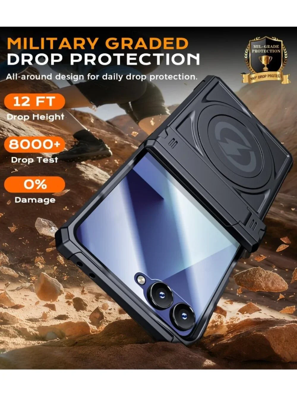 Military Grade Magnetic Case for Galaxy Z Flip 7 - Heavy Duty, Dual Kickstand